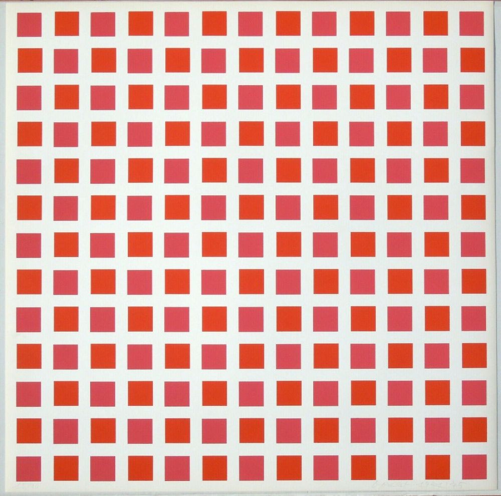 Сериграфия Morellet - 1 carré rouge 1 carré orange