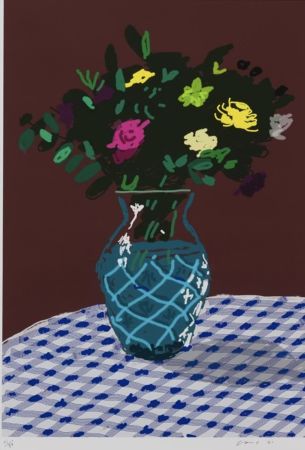 Многоэкземплярное Произведение Hockney - 21st March 2021, Purple and Yellow Flowers in a Vase