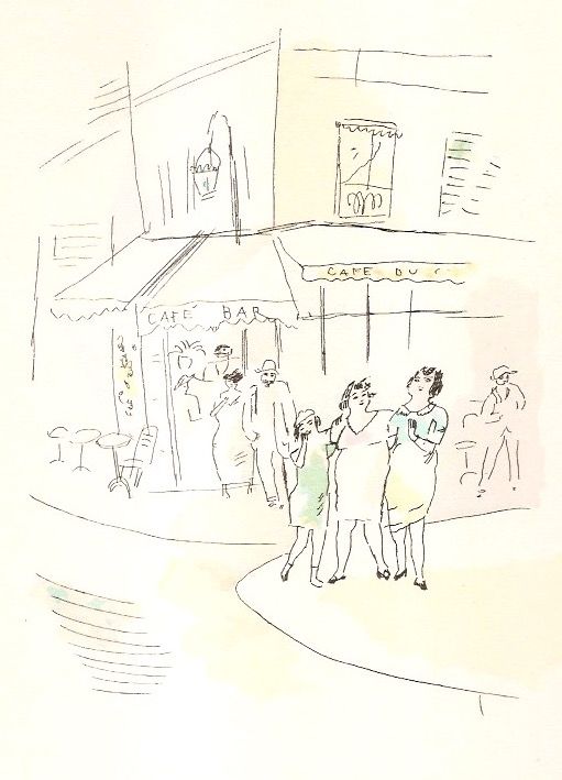 Иллюстрированная Книга Pascin - 3 petites filles dans la rue.  Dessins en couleurs de Pascin