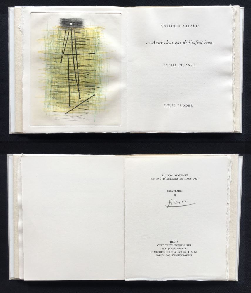 Иллюстрированная Книга Picasso - A. Artaud: AUTRE CHOSE QUE DE L'ENFANT BEAU. Rare gravure originale en couleurs (1957)