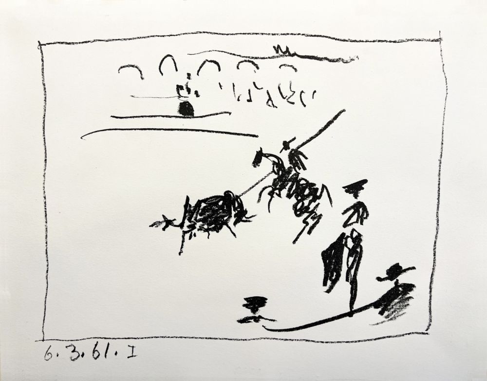 Литография Picasso - (A los toros) LA PIQUE. Lithographie originale. 1961