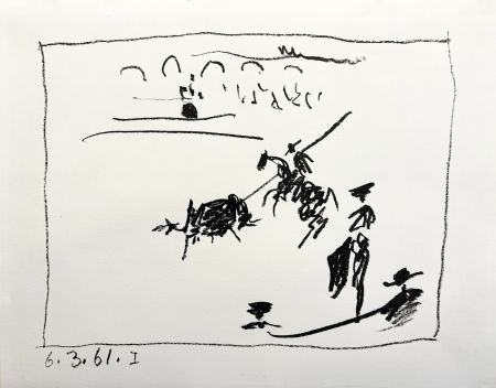 Литография Picasso - (A los toros) LA PIQUE. Lithographie originale. 1961