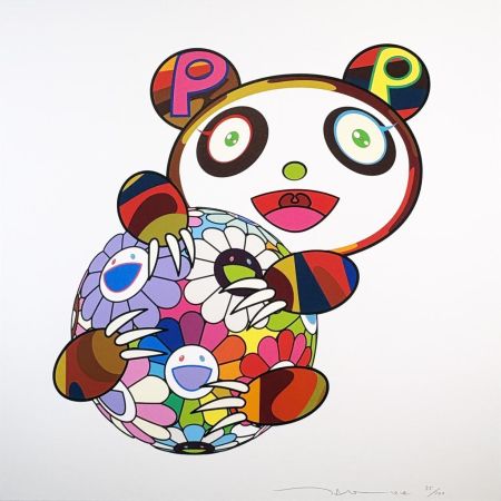 Сериграфия Murakami - A Panda Cub Hugging a Ball of Flowers