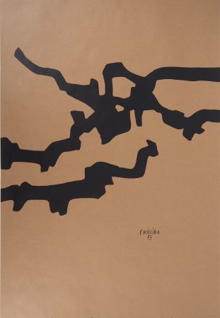 Литография Chillida - Abstraction aux lignes noires