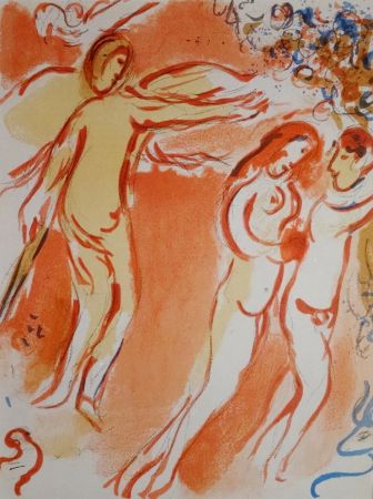 Литография Chagall - Adam et Eve chassés du jardin d'Eden