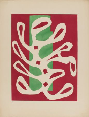 Многоэкземплярное Произведение Matisse - Algue blanche sur fond rouge et vert Executed