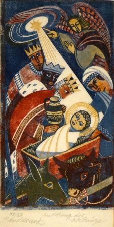 Гравюра На Дереве Tschudi - Anbetung der 3 Könige / Adoration of the Three Kings