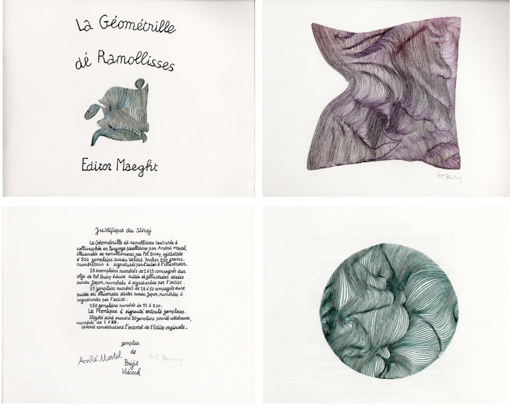 Иллюстрированная Книга Bury - André MARTEL : LA GÉOMÉTRILLE DÉ RAMOLLISSES. Textures paralloïdes d'André Martel vec dé mollimages de Pol Bury (1975)