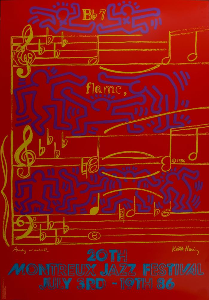 Сериграфия Haring - (& Andy Warhol) 20th Montreux Jazz Festival, 1986 - Very large!