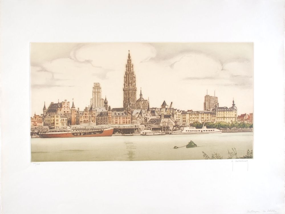 Офорт Hebbelinck - Anvers : De Schelde