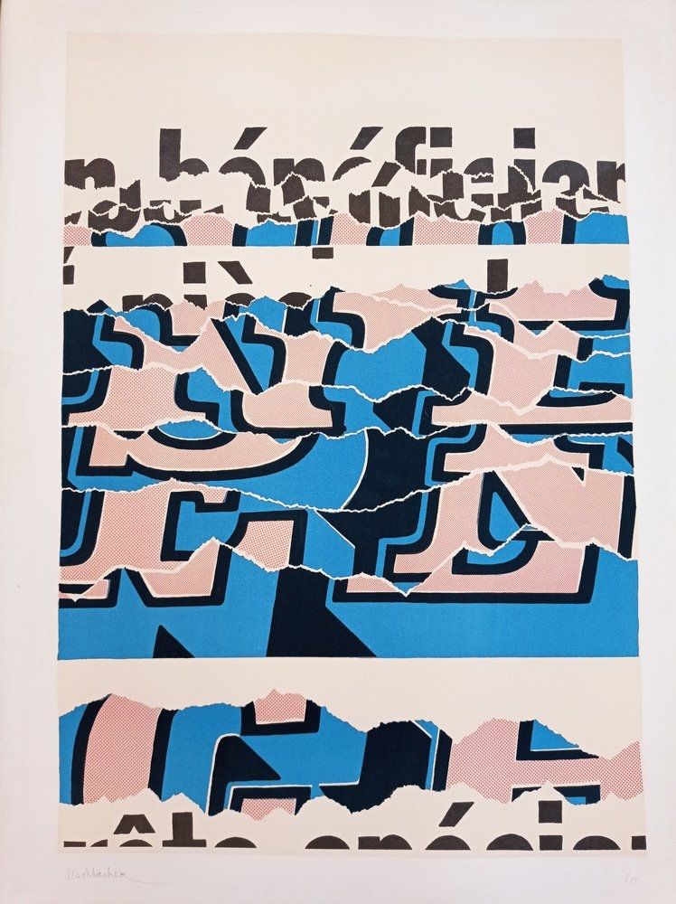 Литография Aeschbacher - Arthur Aeschbacher - Composition, cca 1970, Lithograph on Arches paper, handsigned!
