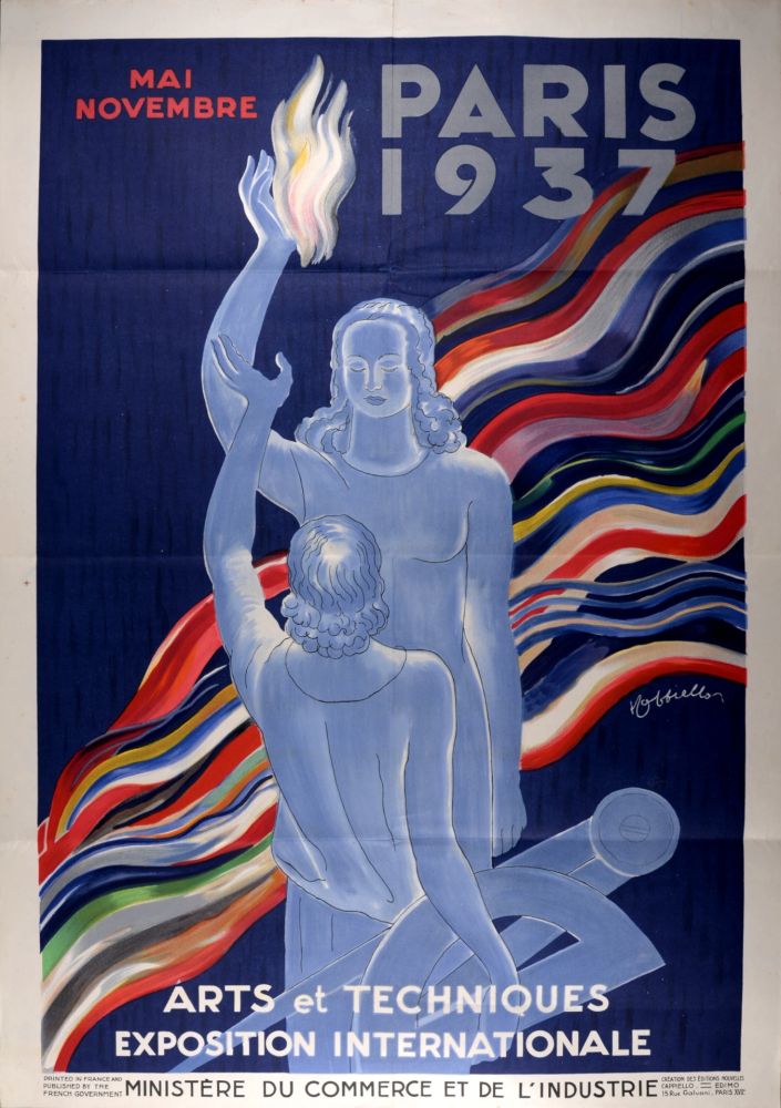 Литография Cappiello - Arts et techniques, Exposition Internationale Paris 1937.