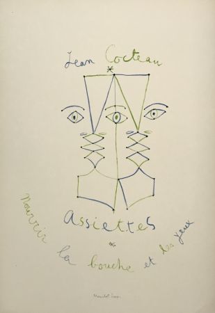 Литография Cocteau - Assiettes - Nourrir la bouche et les yeux