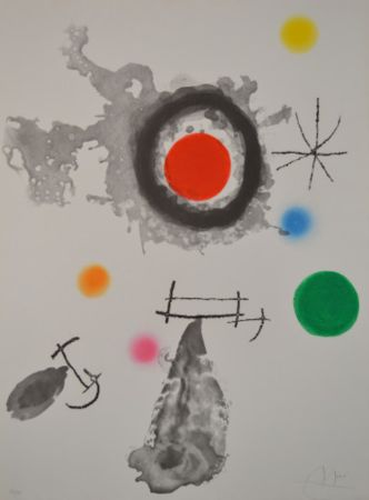Офорт И Аквитанта Miró - Astre Et Fumee - D424