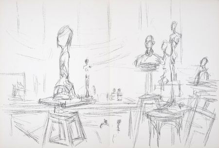 Литография Giacometti - Atelier et sculptures, 1961