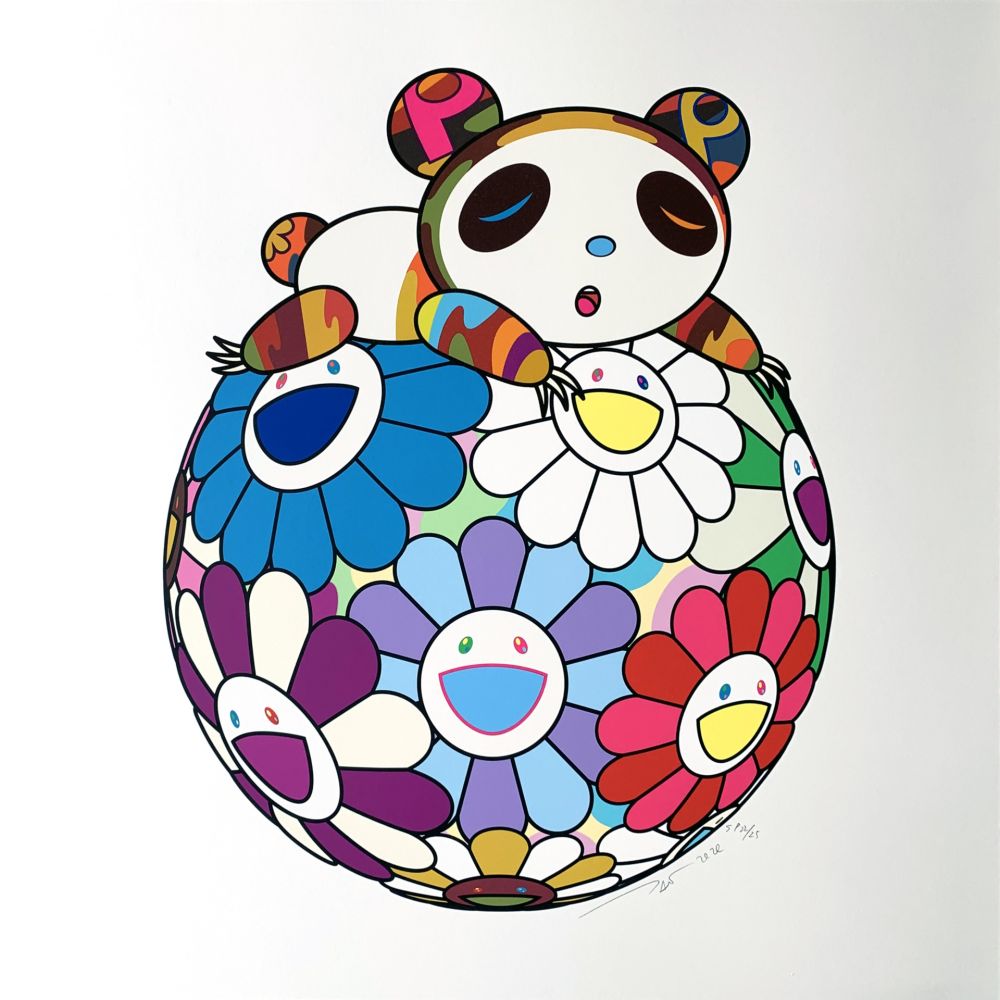 Сериграфия Murakami - Atop a Ball of Flowers, A Panda Cub Sleeps