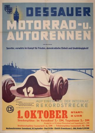 Литография Anonyme - Automobilia Racing Poster (Motorrad-U Autorennen), 1950 - Large lithograph!