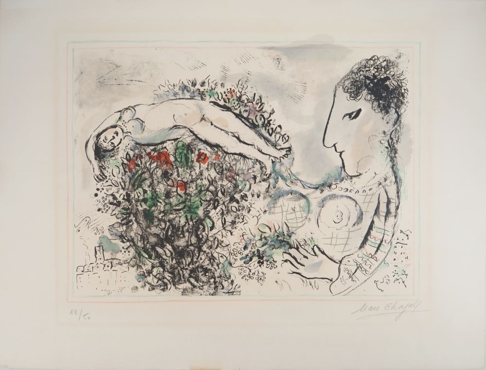 Литография Chagall - Autoportrait au bouquet et nu