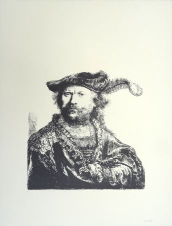 Литография Rembrandt - Autoportrait au béret et à la plume