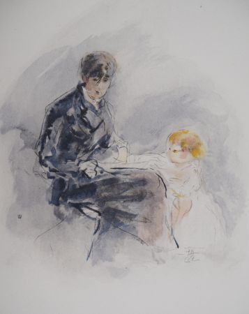 Литография Morisot - Autoportrait avec sa fille