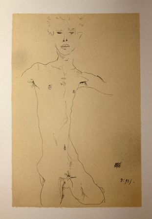 Литография Schiele - AUTOPORTRAIT / SELF-PORTRAIT - Lithographie / Lithograph - 1912