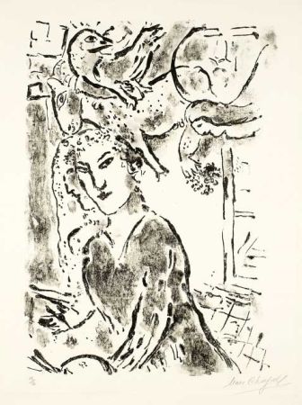 Литография Chagall - Autoportrait à la fenêtre