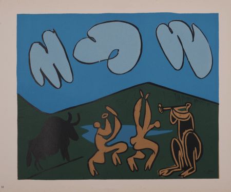 Линогравюра Picasso (After) - Bacchanale au taureau noir, 1962