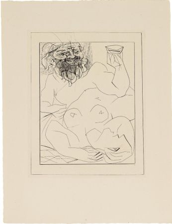 Гравюра Picasso - Bacchus et femme nue étendue