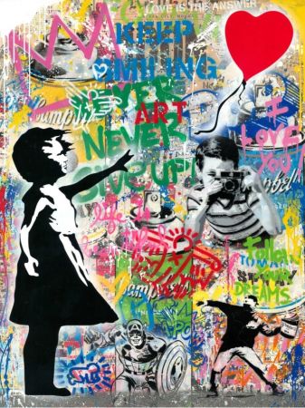 Нет Никаких Технических Mr. Brainwash - Balloon Girl - Banksy Record - Unique Mixed Media Stencil