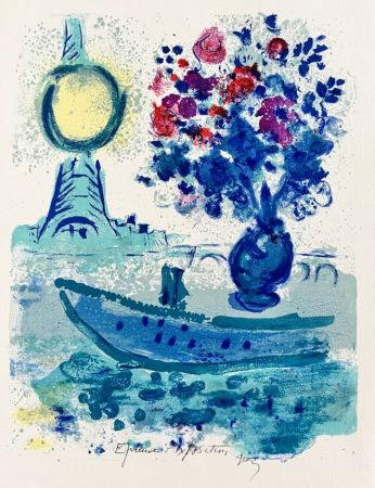 Литография Chagall - Bateau-Mouche au Bouquet - La Seine