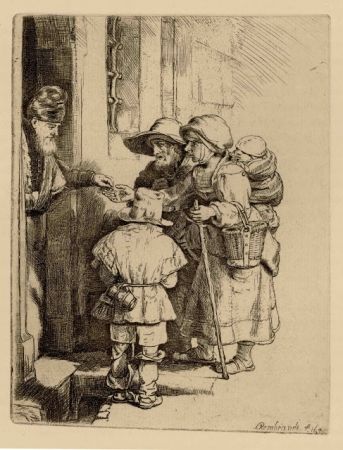 Гравюра Rembrandt - Beggars Receiving Alms at the Door of a House