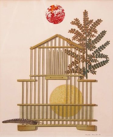 Литография Ernst - Bird Cage, Feather, Branch and Sun