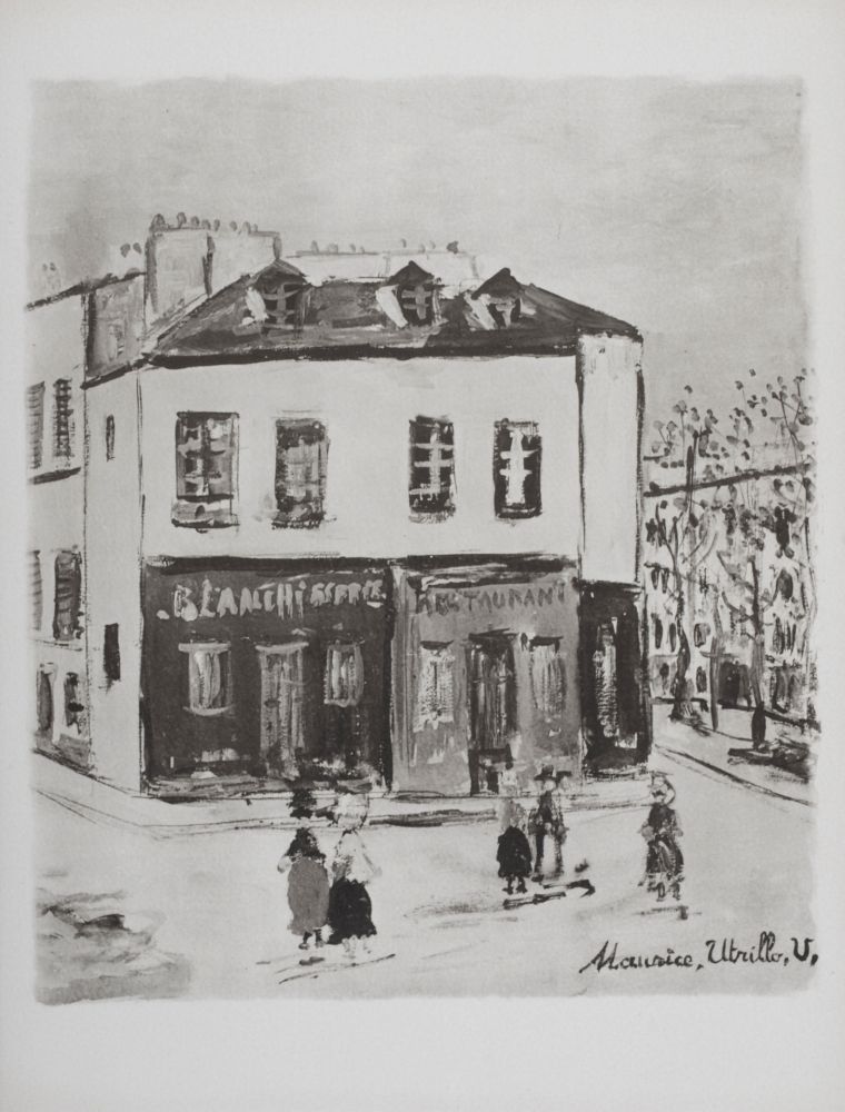 Литография Utrillo - Blanchisserie et restaurant, Montmartre, 1950