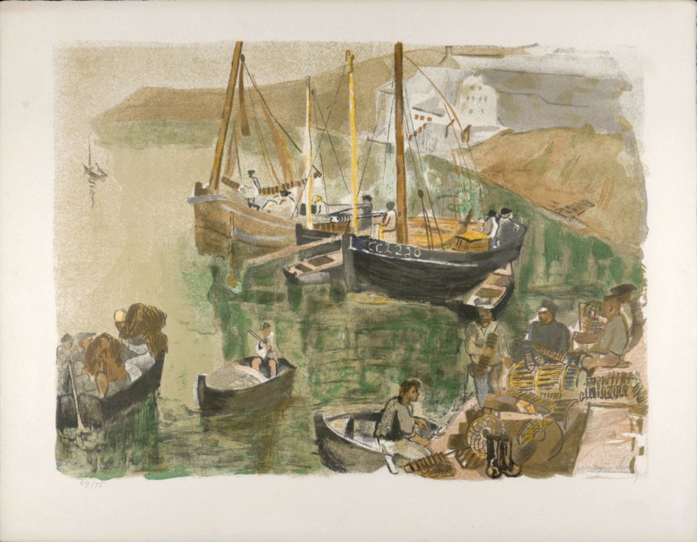 Литография Clairin - Boats in Harbor, c. 1955 - Hand-signed!