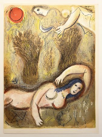 Литография Chagall - BOOZ SE RÉVEILLE ET VOIT RUTH À SES PIEDS (Dessins pour la Bible 1960)