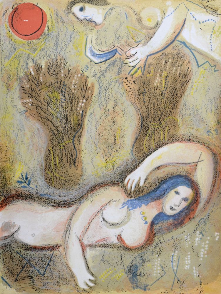 Литография Chagall - Booz se réveille et voit Ruth à ses pieds, 1960