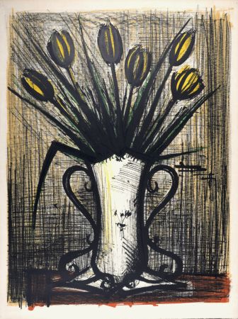 Литография Buffet - Bouquet de tulipes jaunes