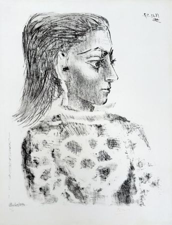 Литография Picasso - Buste au corsage à carreaux