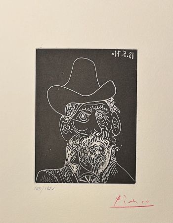 Акватинта Picasso - Buste d' homme barbu au chapeau
