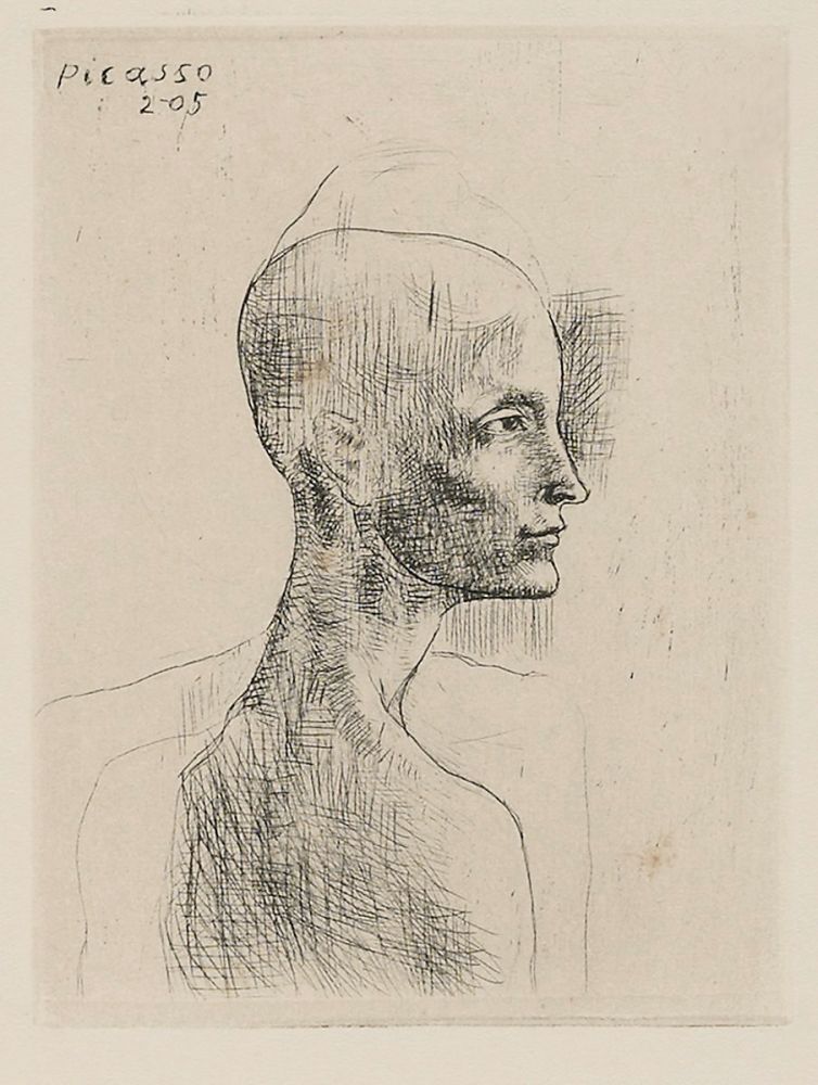 Гравюра Сухой Иглой Picasso - Buste d'homme 