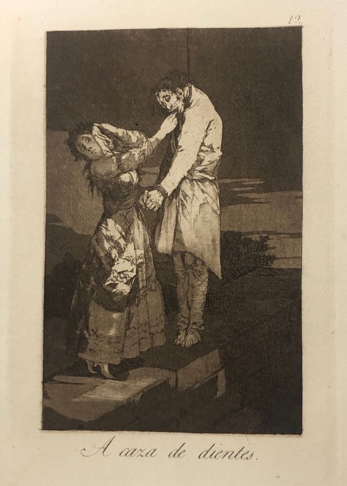 Офорт Goya - Capricho 12 . A caza de los dientes
