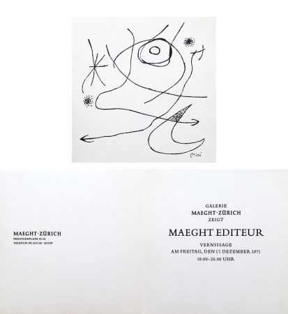 Нет Никаких Технических Miró - Carton d'invitation pour une exposition Miró à la Galerie Maeght-Zürich. 1971.