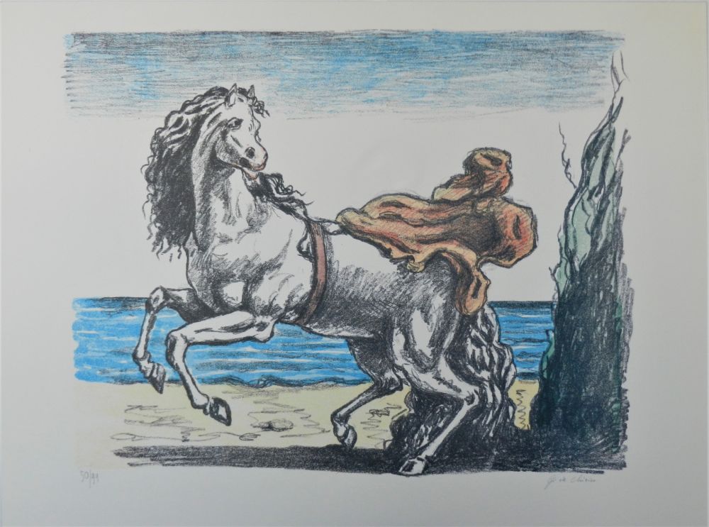 Литография De Chirico - Cavallo con manto (seconda versione)