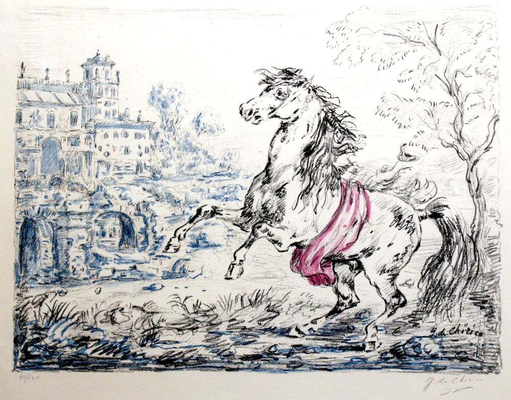 Литография De Chirico - Cavallo e castello