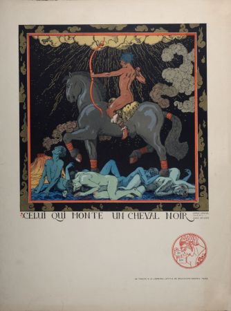 Литография Barbier - Celui qui monte un cheval noir, 1916