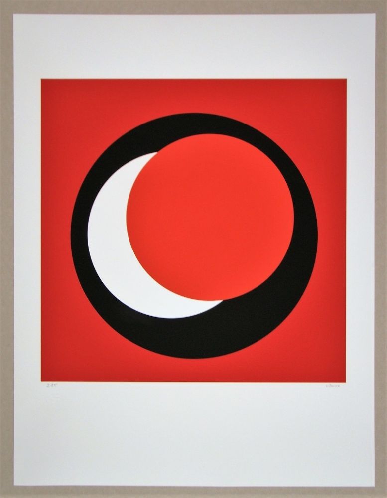 Сериграфия Claisse - Cercle rouge sur fond rouge foncé