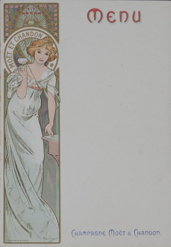 Литография Mucha - Champagne Moët & Chandon Menu, 1899