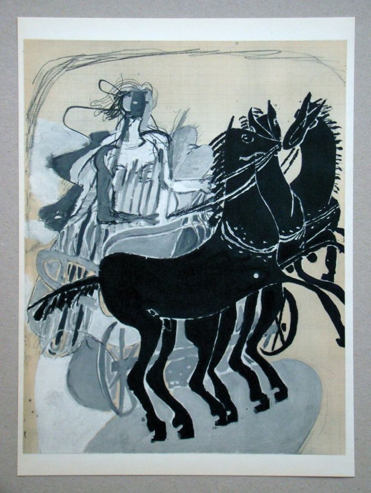 Литография Braque (After) - Char avec trois chevaux