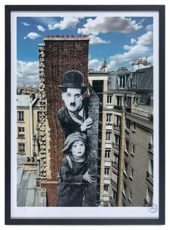 Литография Jr - Charlie Chaplin revu par JR, The Kid, Charlie Chaplin & Jackie Coogan, USA, 1923, de jour, Paris