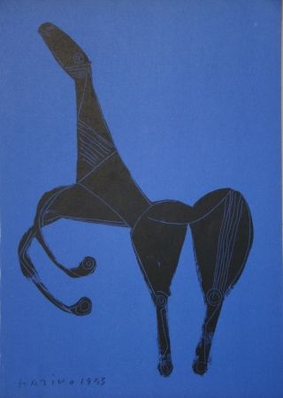 Литография Marini - Cheval sur fond bleue